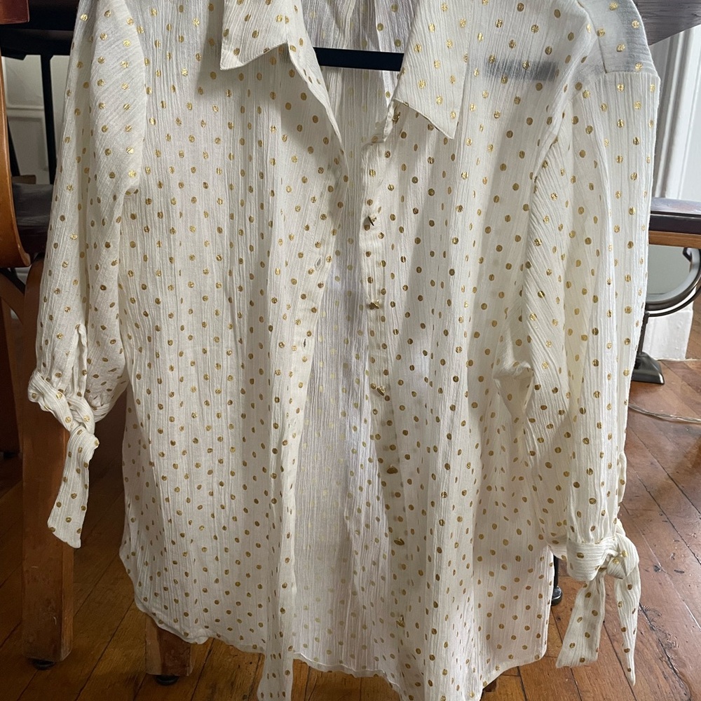 Holiday gold shimmer polka dot blouse